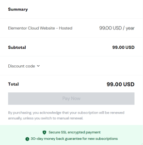 Payment Elementor Cloud