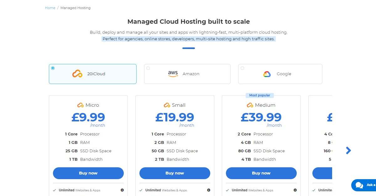 20i managed cloud hosting