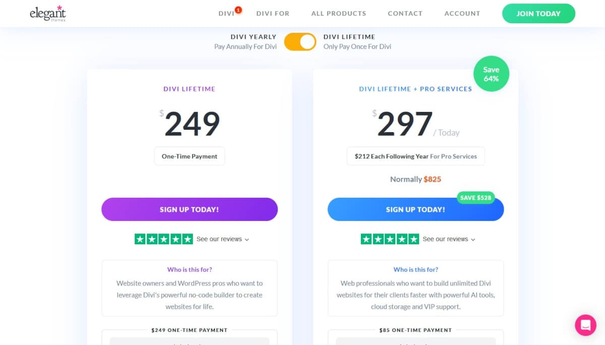 Divi Pricing 2024_Divi Lifetime Plans