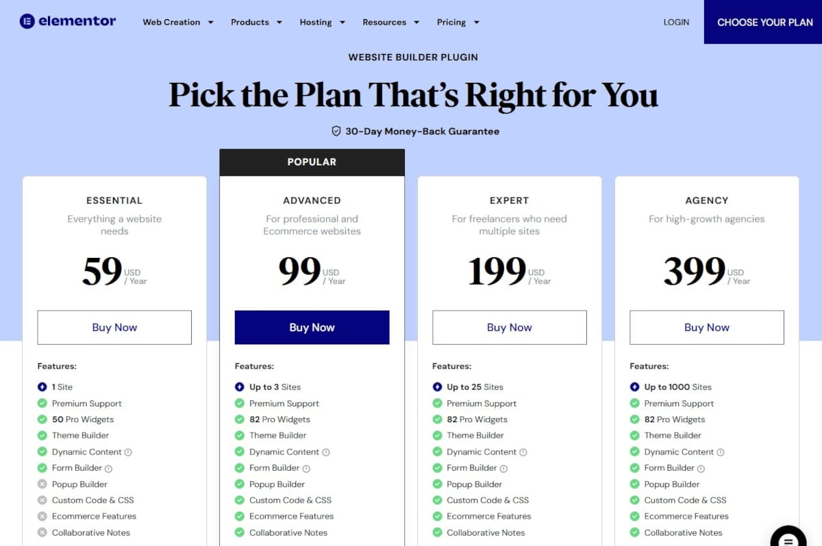 Elementor Cloud Pricing 2024_Plugin Plans