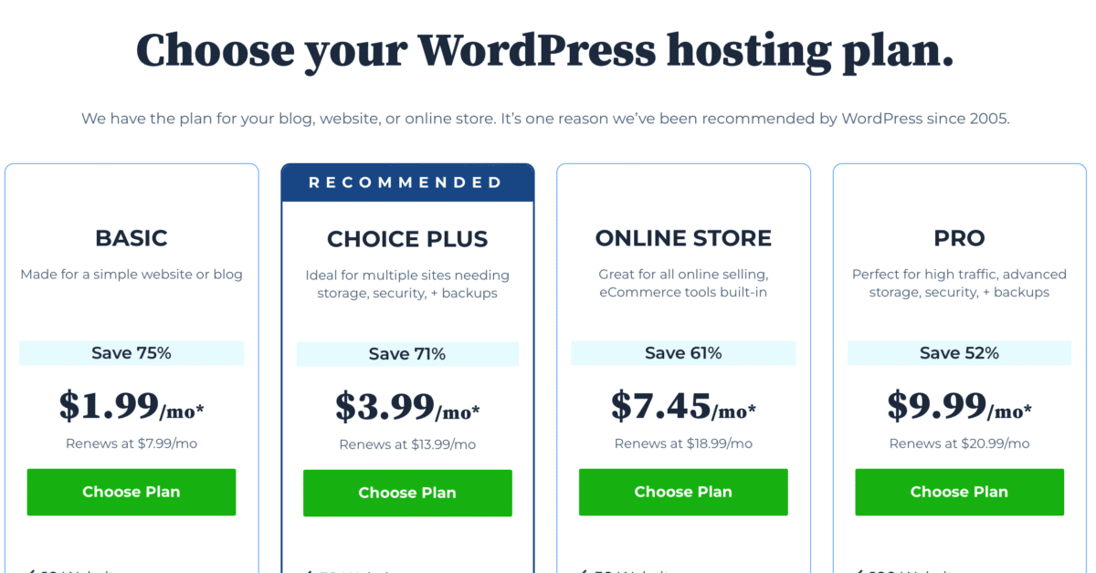 WordPress hosting plan