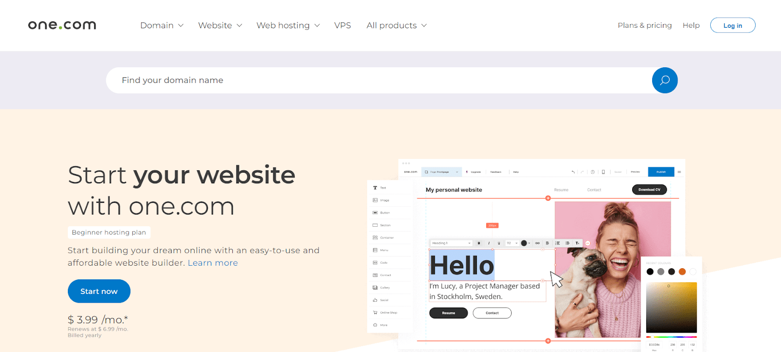 One.com Step 1 Step 1 of the tutorial