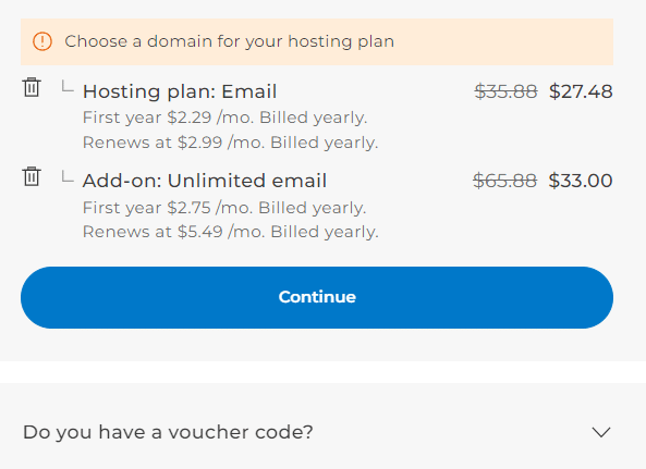 One.com Step 2 Hosting Plans Step 1 of the tutorial