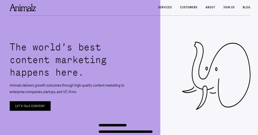 Animalz - Above The Fold Website Examples