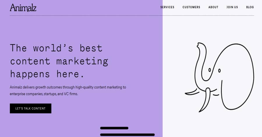 Animalz - Above The Fold Website Examples
