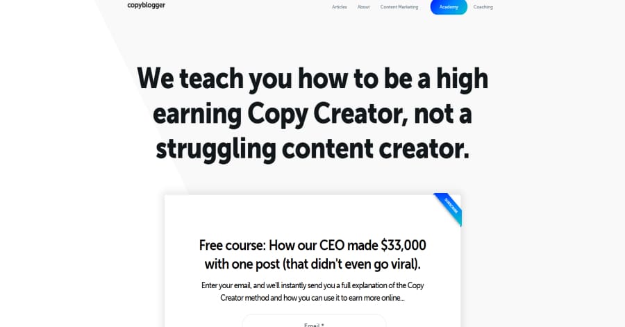 CopyBlogger - Above The Fold Website Examples