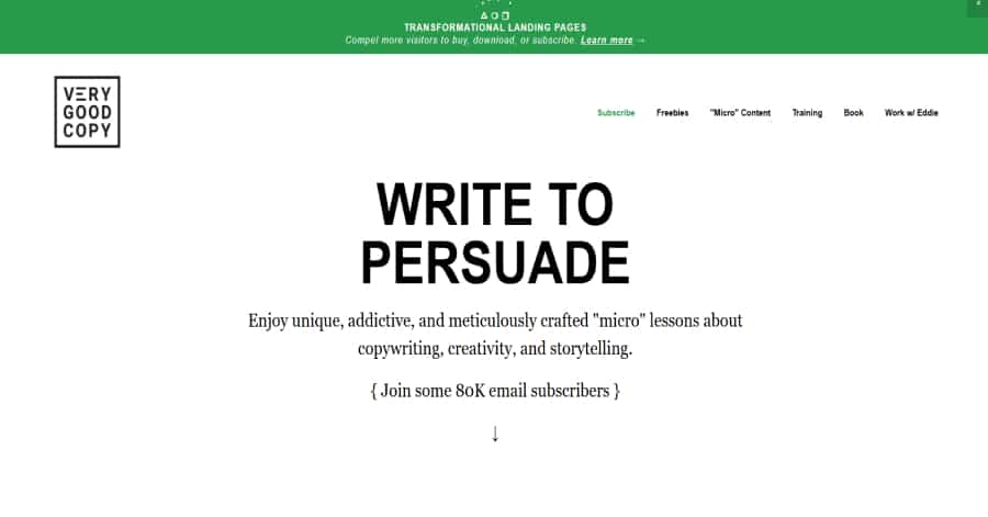 VeryGoodCopy - Above The Fold Website Examples