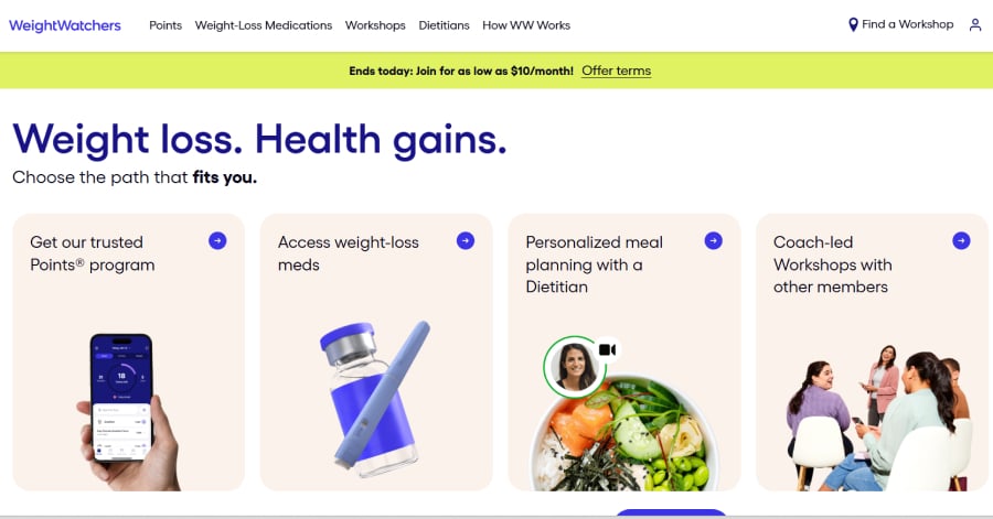 WeightWatchers - Above The Fold Website Examples