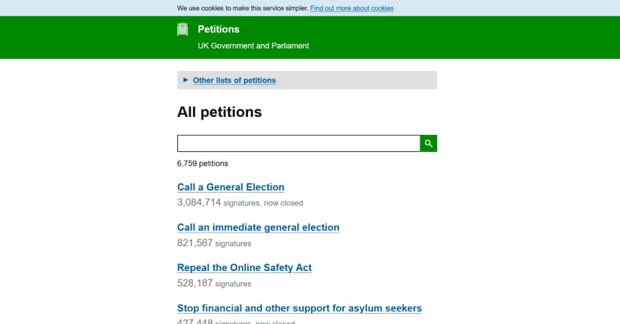 Petitions UK Government and Parliament - Petition Website Examples