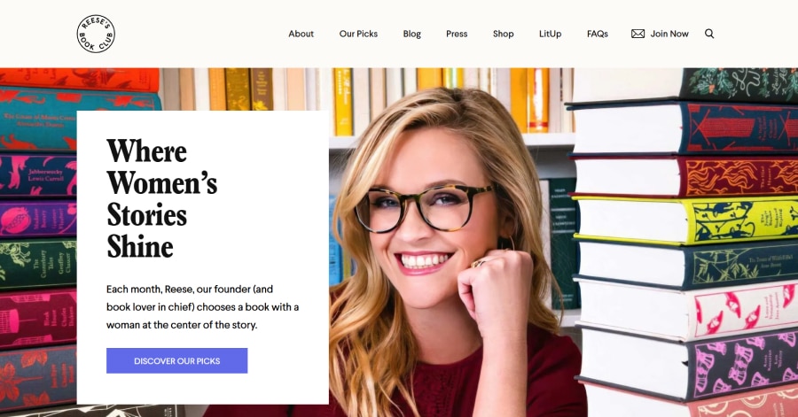 Reese's Book Club - Celebrity Website Examples