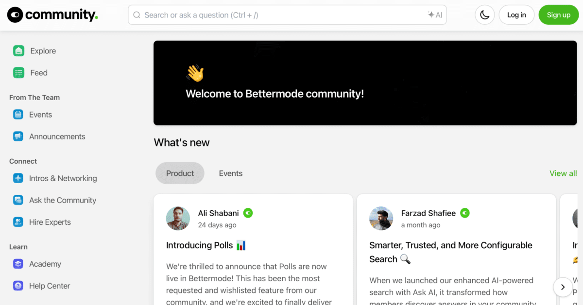 bettermode community - forum website examples