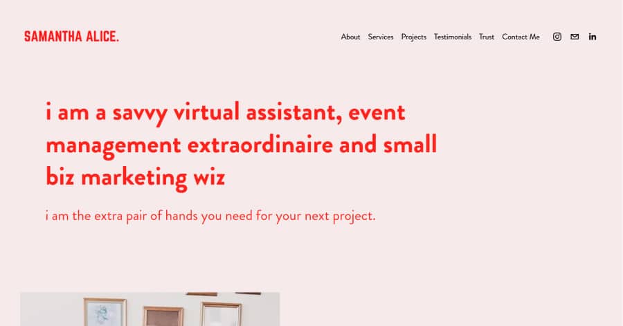 samantha alice - virtual assistant website example