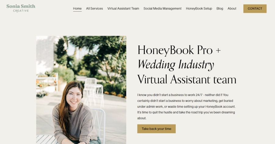 sonia smith creative - virtual assistant website example