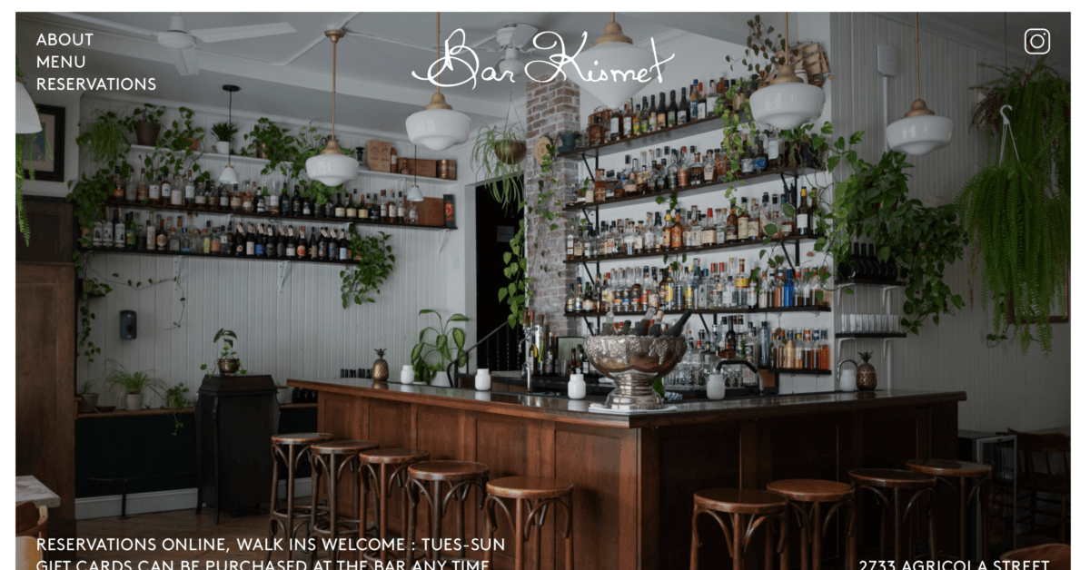 bar kismet - local business website examples