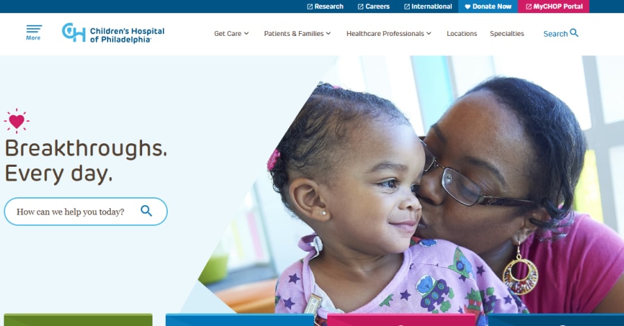 Children's Hospital of Philadelphia - Pediatric Website Examples