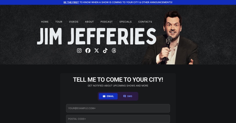 Jim Jefferies - Squarespace Comedian Website Examples