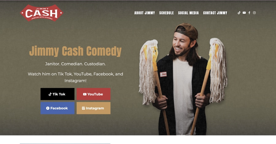 Jimmy Cash - Squarespace Comedian Website Examples