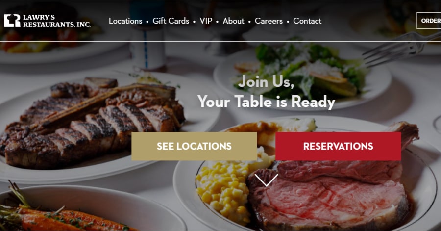 Lawry's Restaurant - Steakhouse Website Examples