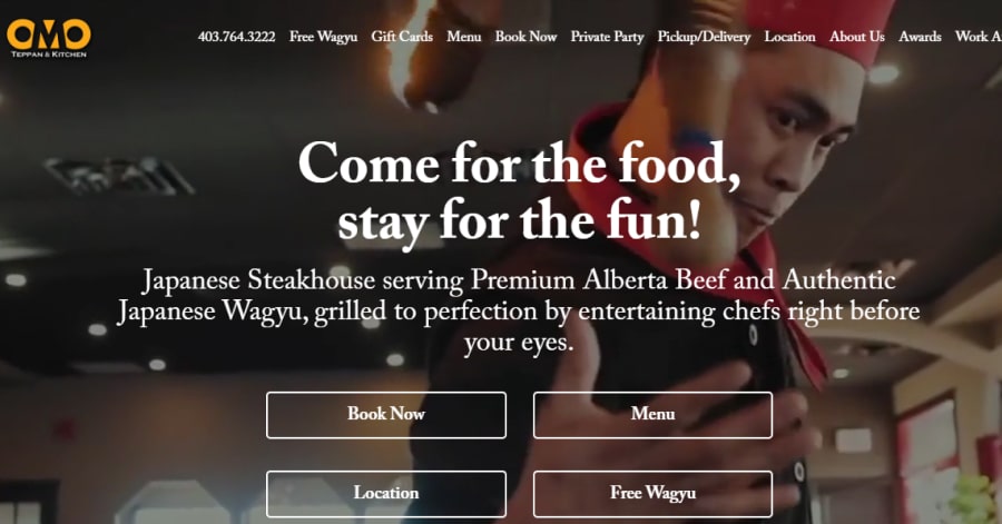 Omo Teppan & Kitchen - Steakhouse Website Examples