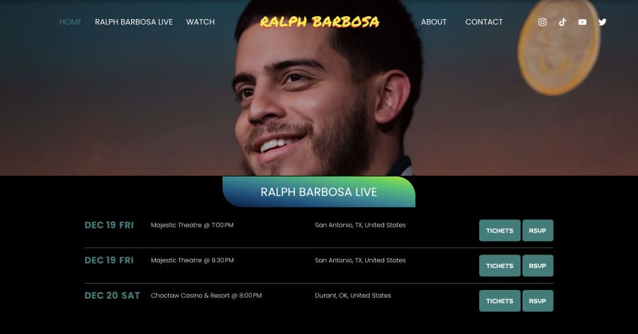 Ralph Barbosa - Squarespace Comedian Website Examples
