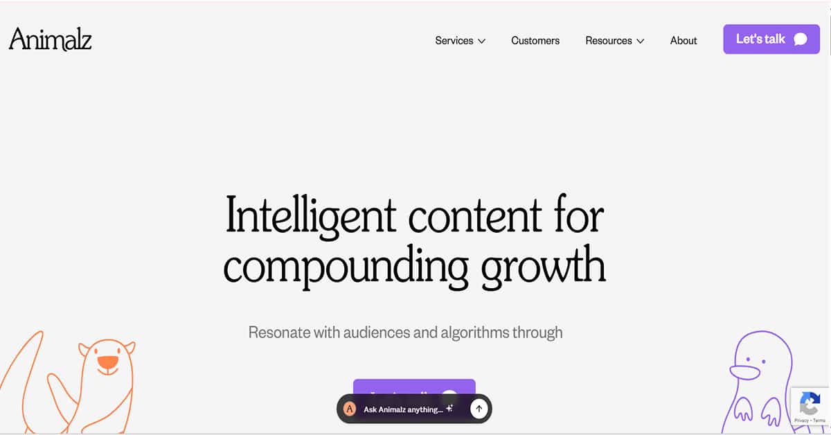 Animalz - Purple Web Design Animalz - Above The Fold Website Examples