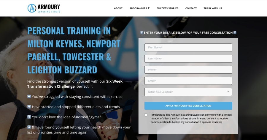 Armoury Coaching Studio - Fitness Website Example Armoury Coaching Studio - Fitness Website Example