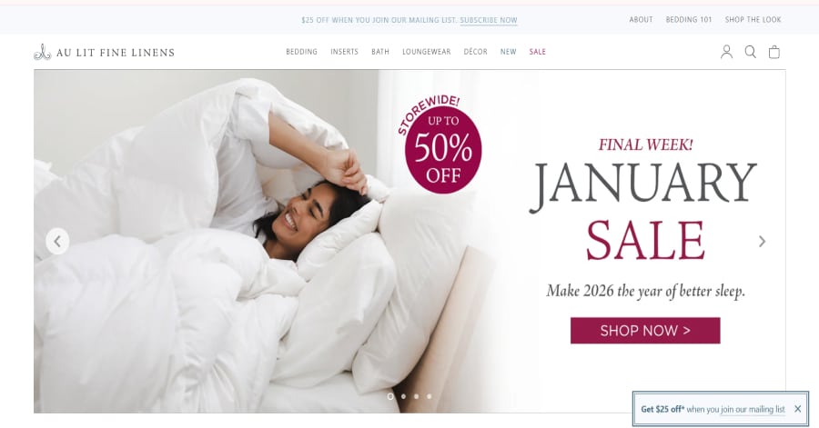 Au Lit Fine Linens - Website Welcome Messages au lit fine linens - welcome message website example