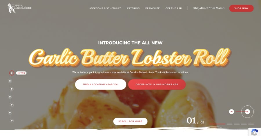 Cousins Maine Lobster - Food Truck Website Example