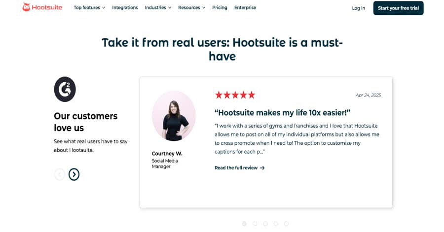 Hoootsuite - Website Testimonial Example