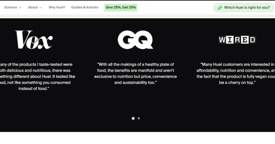 Huel - Website Testimonial Example