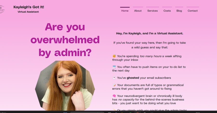 amanda kime - virtual assistant website example