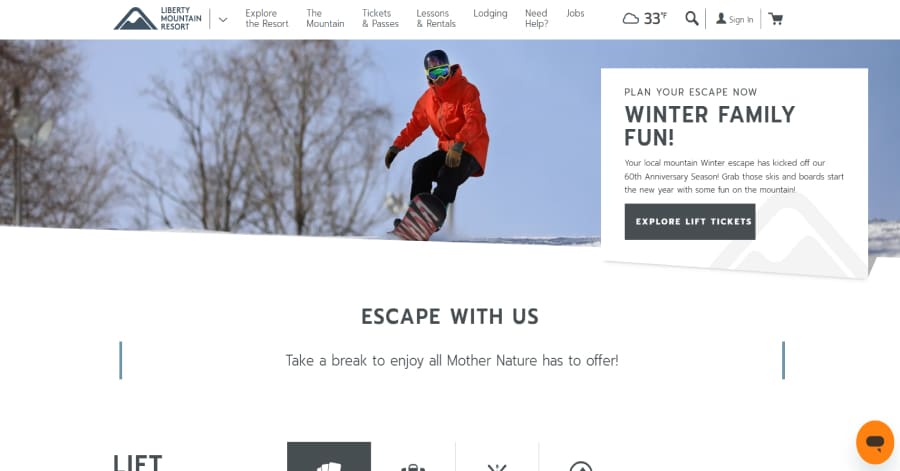 Liberty Mountain Resort - Ski Resort Website Examples