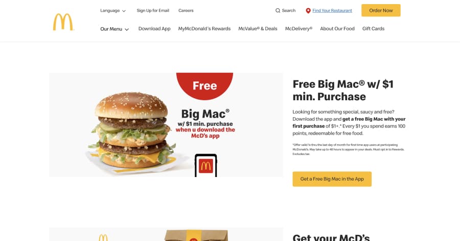 McDonald's - Franchise Website Example