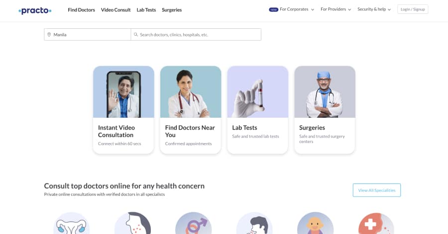 Practo - Healthcare Website Example