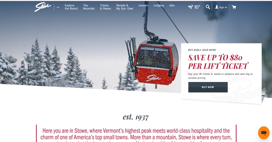 Stowe - Ski Resort Website Examples
