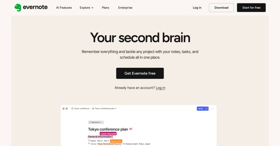 evernote - Mega Menu Website Example
