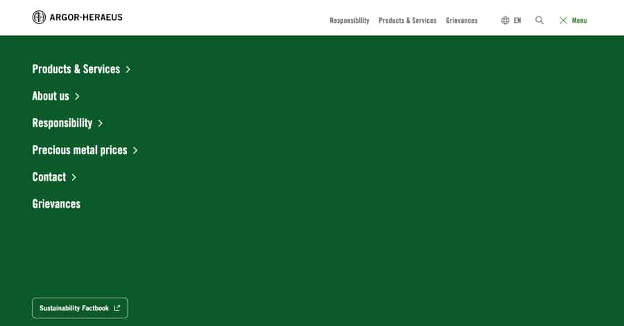 Argor Heraeus - Menu Design Example