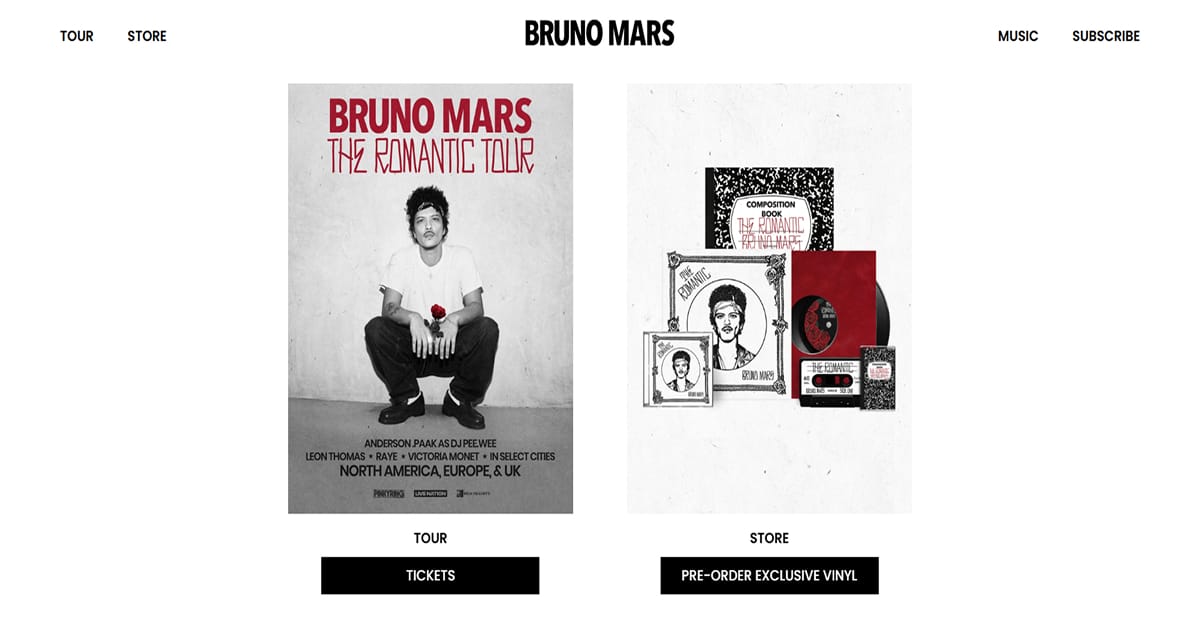Bruno Mars - Singer Website bruno mars - singer website examples