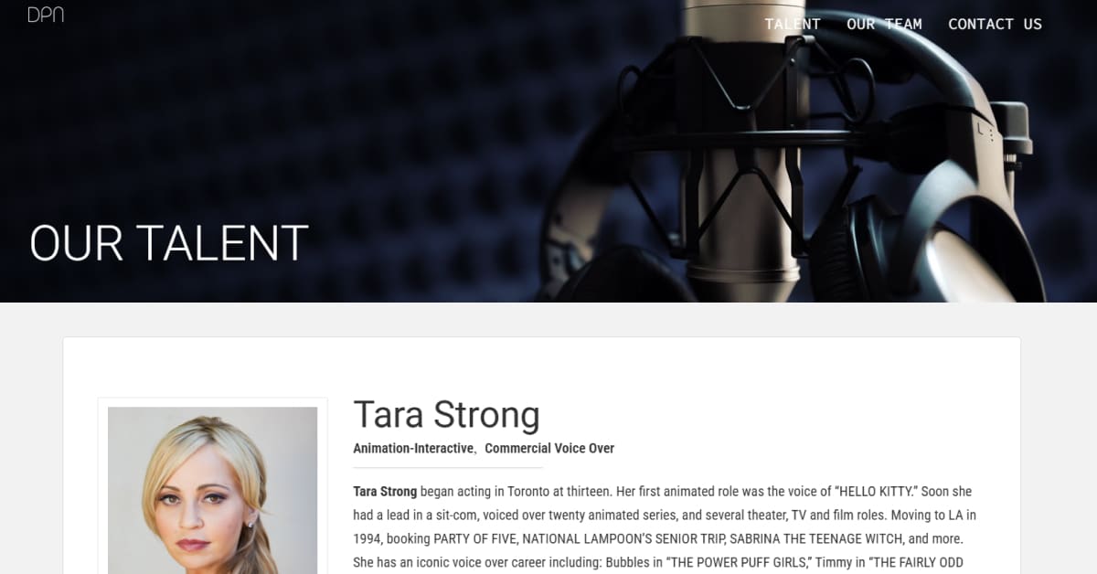 DPN - Voice Actor Website Tara Strong - Voice Actor Website Examples