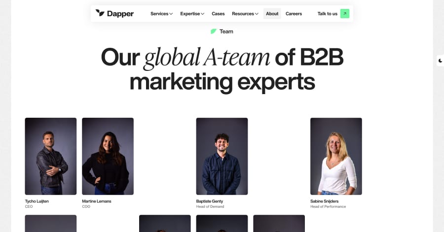 Dapper - Meet The Team Design Example