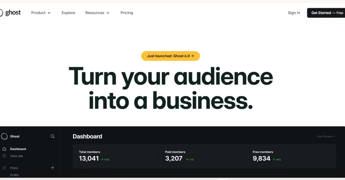 ghost - saas website examples