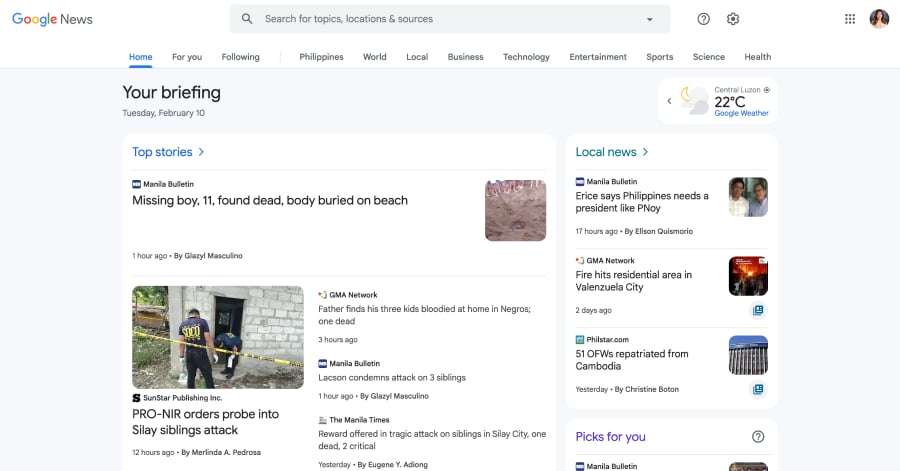 Google News - Informational Website Example Google News - Informational Website Example