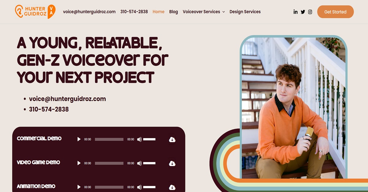 hunter guidroz - voice actor website examples