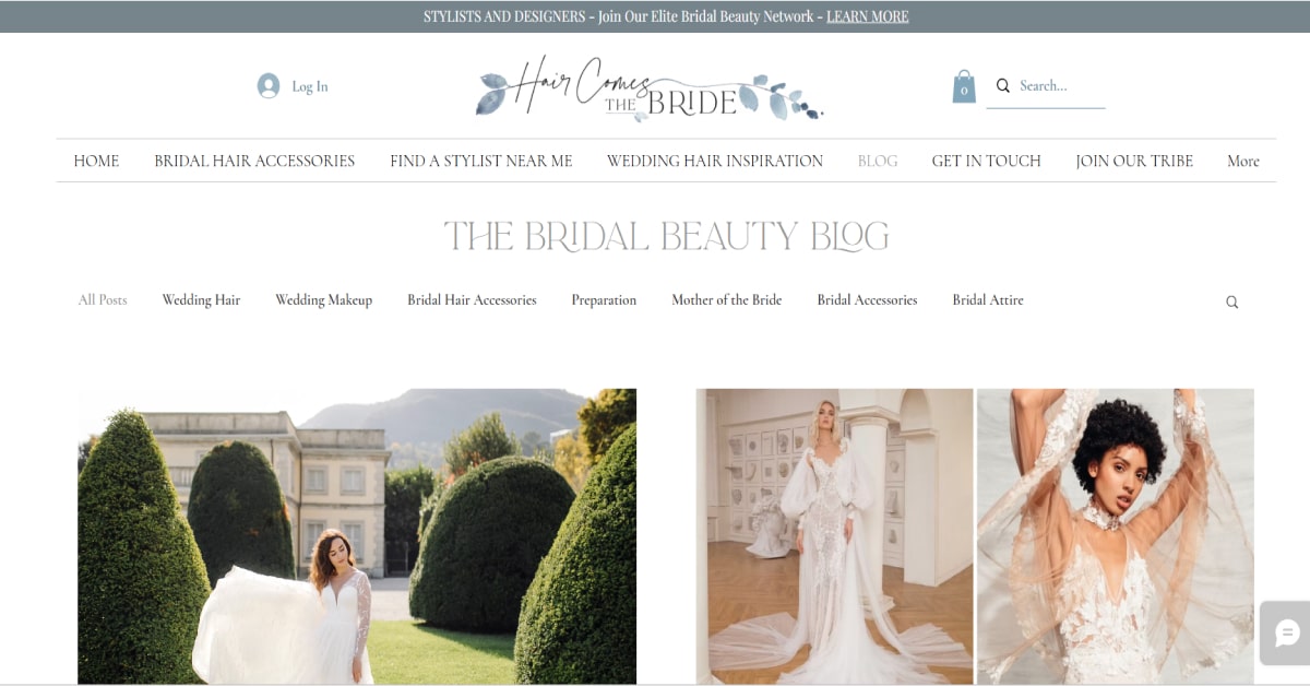 Hair Comes the Bride - Wix Ecommerce Store Example Hair Comes the Bride - Wix Blog Website Examples