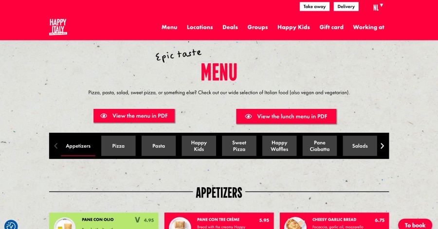 Happy Italy - Menu Design Example Happy Italy - Menu Design Example