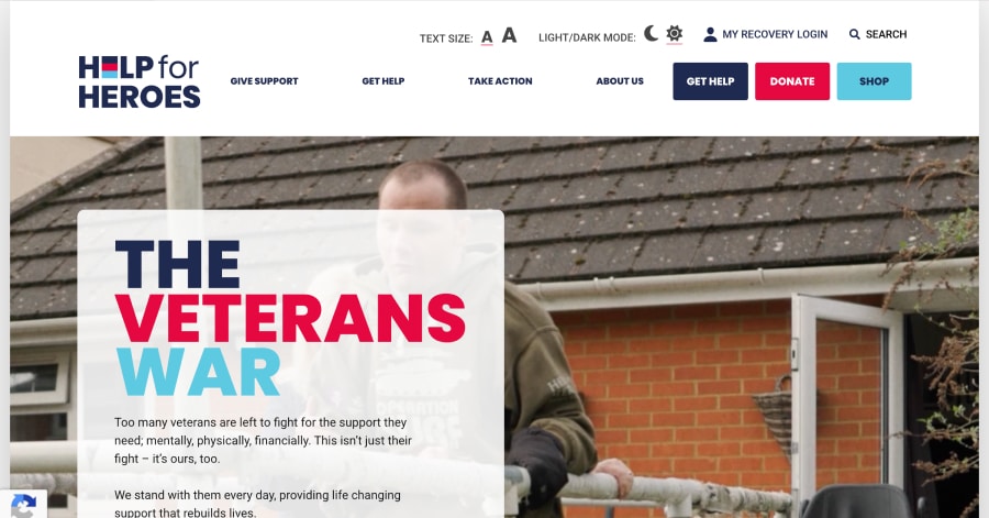 Help for Heroes - Homepage Design Example