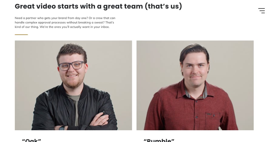 Oak + Rumble - Meet The Team Design Example