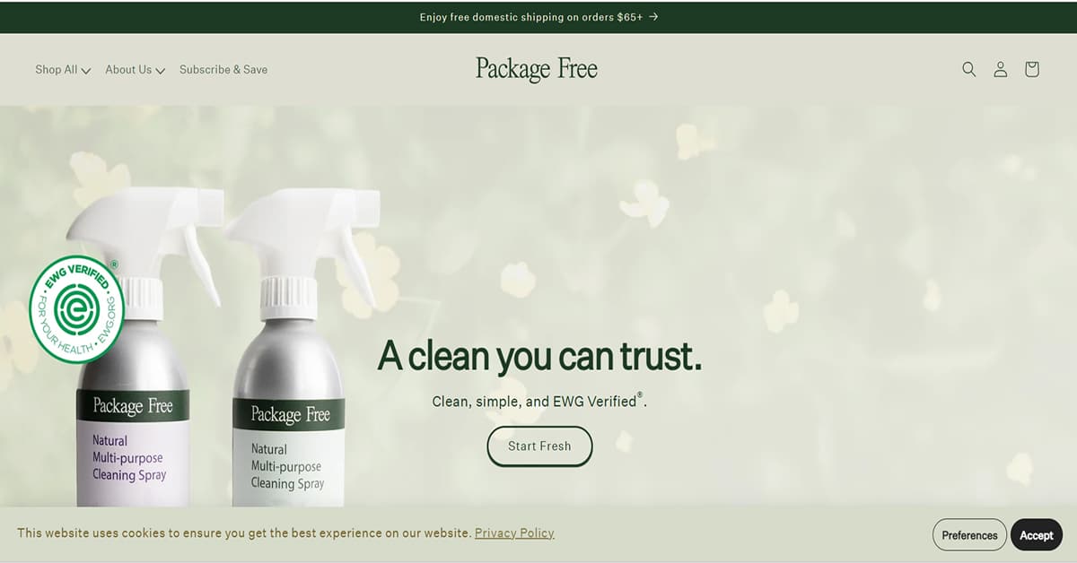 Package Free Shop - Shopify Website Examples