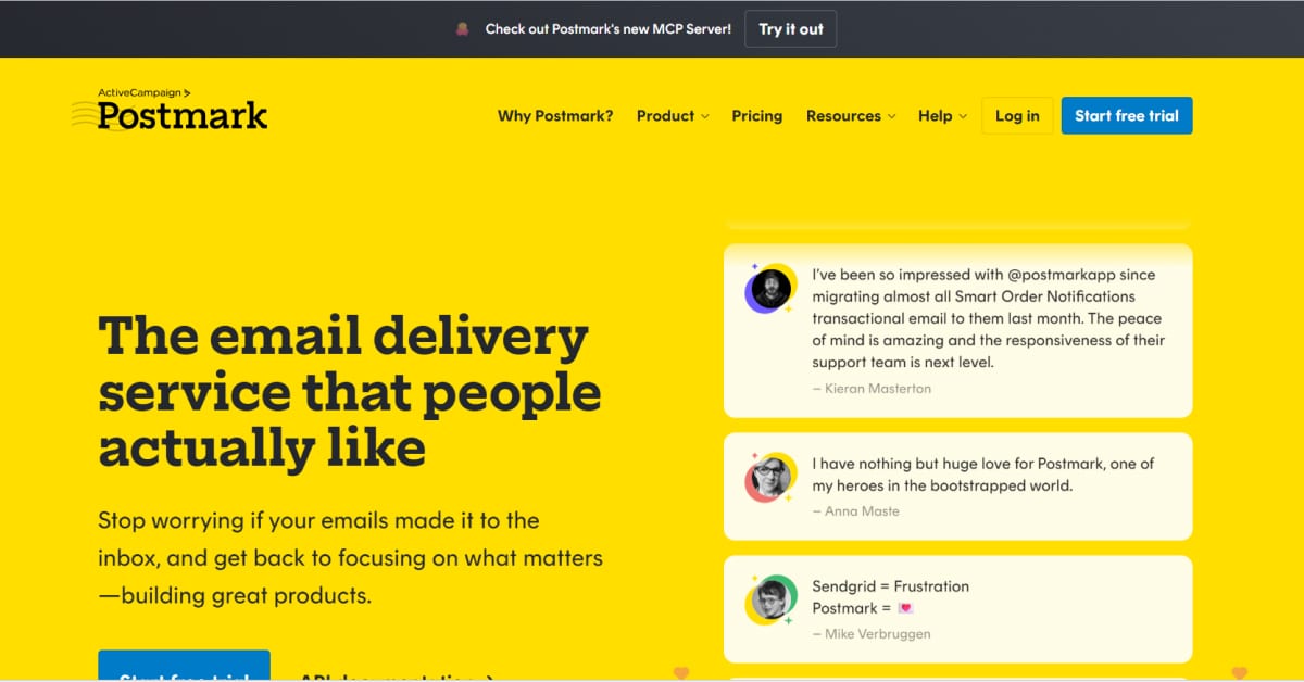 Postmark - Yellow Website Examples