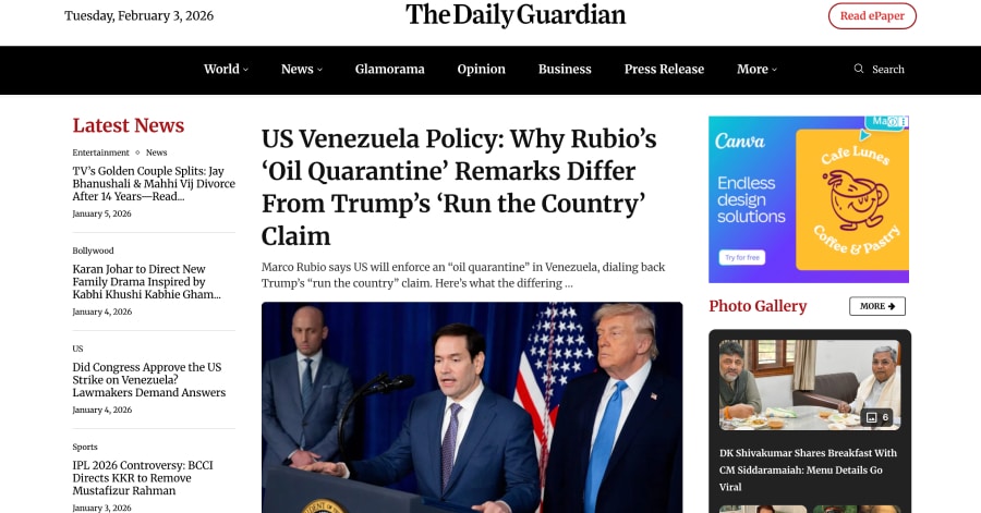 The Daily Guardian - Journalist Website Exampl